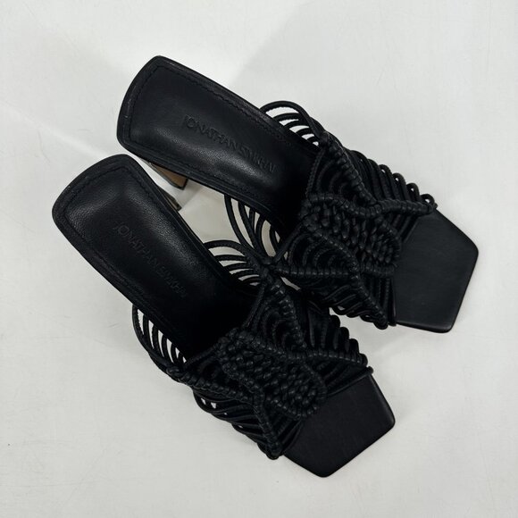 NWOB Jonathan Simkhai Audra Macrame Heeled Square Toe Sandals Black 37 US 7 - Picture 7 of 11